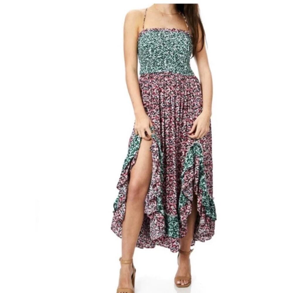 Free People One I Love Dress Womens Size Large High Low Smocked Spaghetti Strap